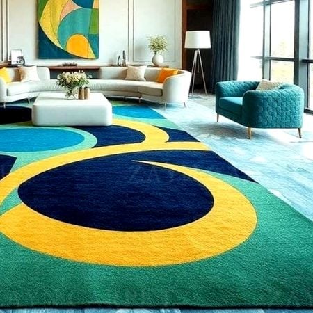 Handcrafted Green Abstract Circle Living Room Rug